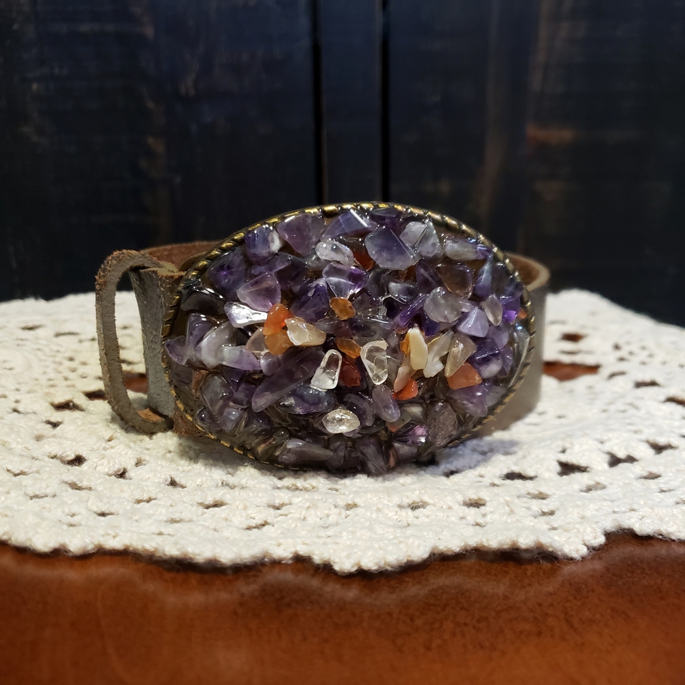 Gemstone Bronze Leather Belt, VIintage Danier Leather Belt